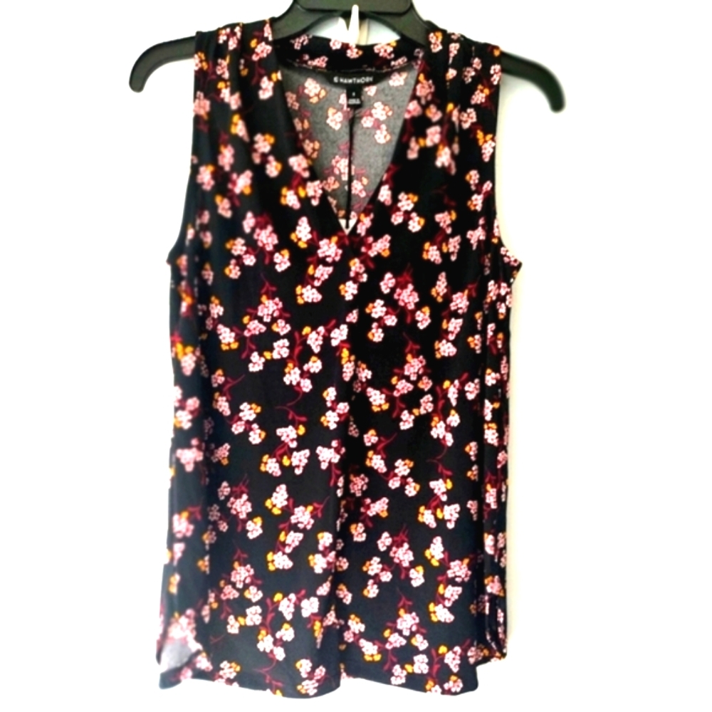41 Hawthorne Black Floral Sleeveless Women's Top Size S